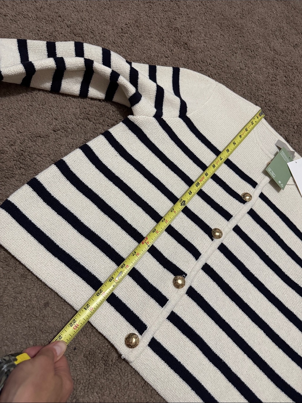 NWT H & M Knit Cardigan-Cream/Black Striped-Gold Toned Buttons-Poly Blend-Sz M - Picture 12 of 15